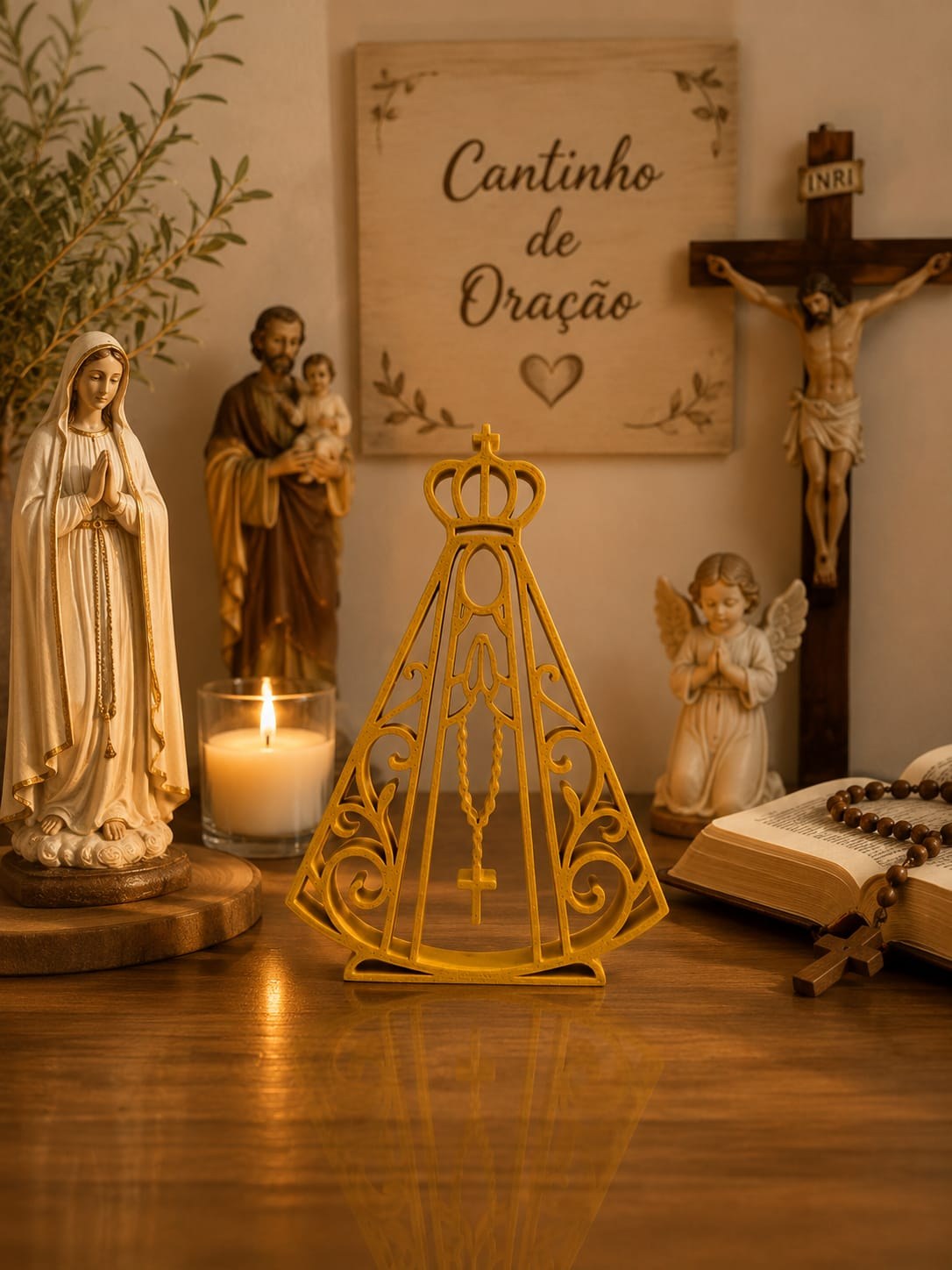 Escultura Nossa Senhora Aparecida Vazada Oração Fé Decoração Religiosa Estilo Moderno