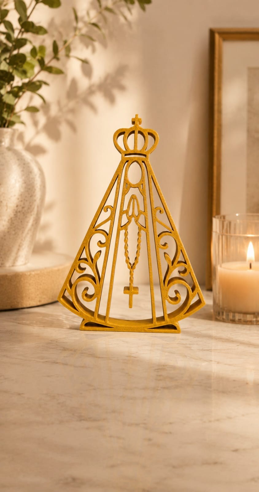 Escultura Nossa Senhora Aparecida Vazada Oração Fé Decoração Religiosa Estilo Moderno