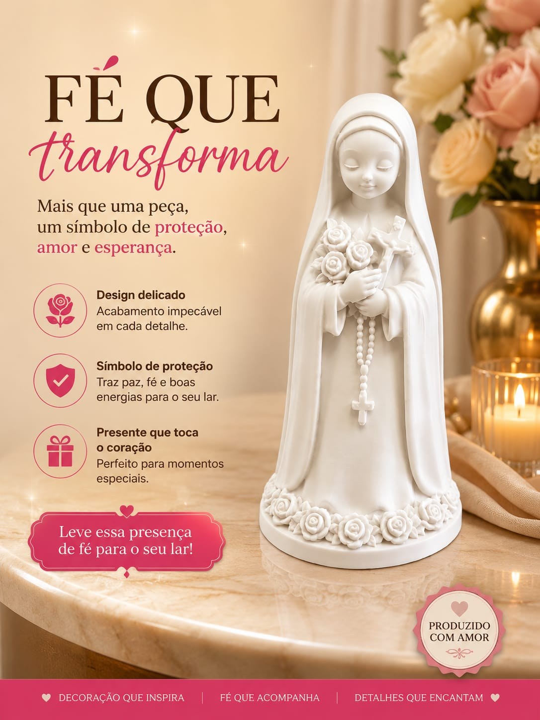 Escultura Nossa Senhora Decorativa Fé e Proteção Estatueta Religiosa 3D Design Delicado