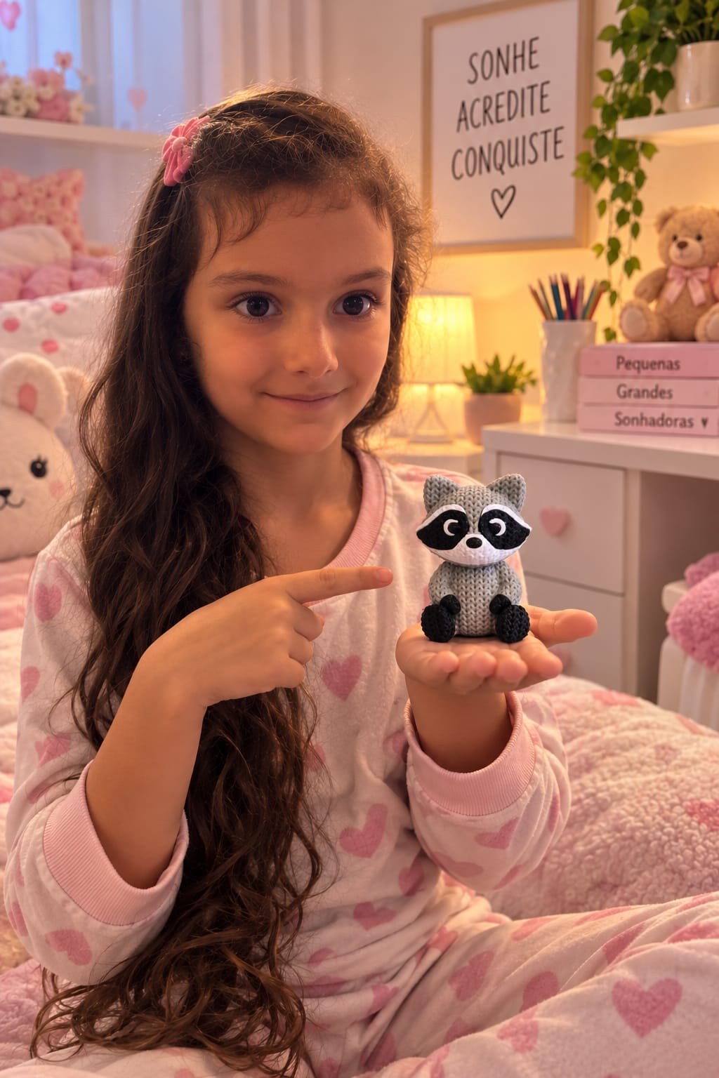 Mini Escultura de Guaxinim Fofo Textura Tricot Decoração Infantil em Impressão 3D