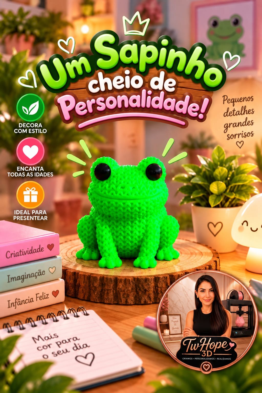 Mini Escultura de Sapinho Fofo Texturizado em Impressão 3D para Decoração Infantil
