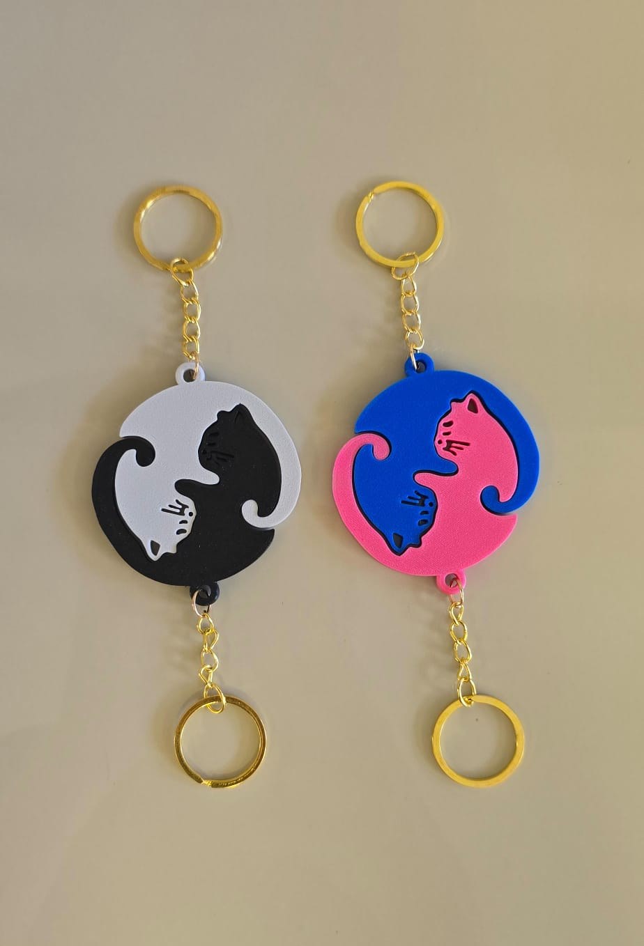 Chaveiro Duplo Gatos Yin Yang em Impressão 3D Design Criativo para Casais e Amigos
