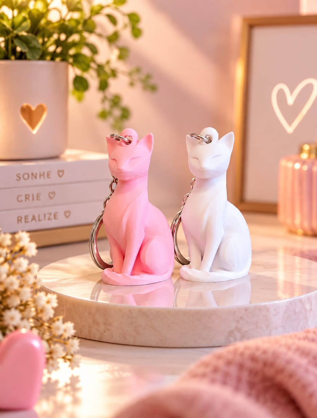 Chaveiro Gato Sentado Estilo Minimalista Design Moderno Impressão 3D para Bolsas e Chaves