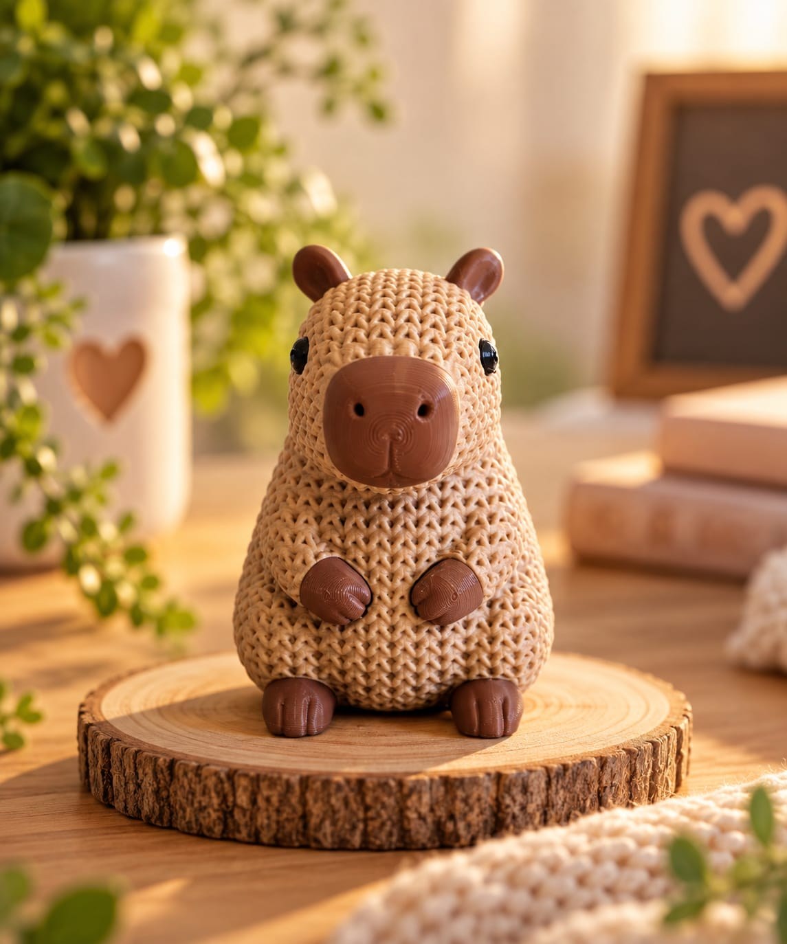 Capivara Decorativa com Textura Crochê Estatueta 3D Artesanal Charmosa para Sala