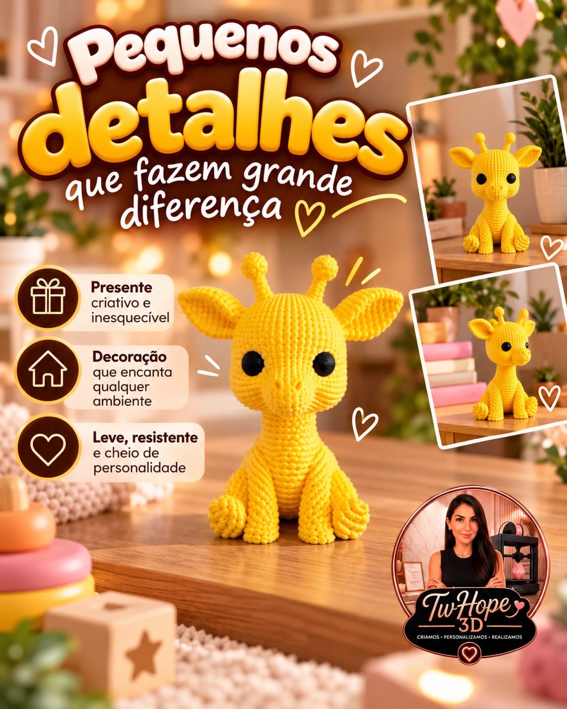 Miniatura Girafa Fofa Texturizada em Impressão 3D para Decoração e Coleção Infantil