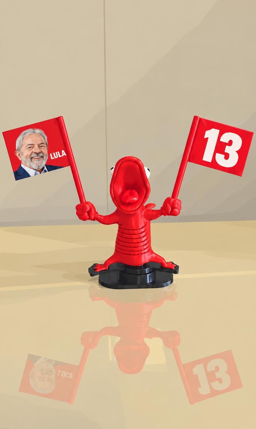 Lagarto Patriota 22 ou 13 com Bandeiras Brasil e Candidato, Suporte Moto, Impressão 3D