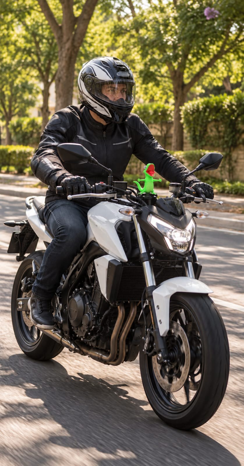 Enfeite Lagarto Divertido com Mola para Moto e Carro, Suporte Incluso, Decoração 3D