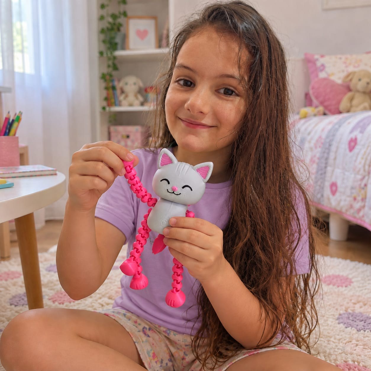 Gatinho Articulado em Impressão 3D com Design Fofinho para Brincar e Decorar Infantil