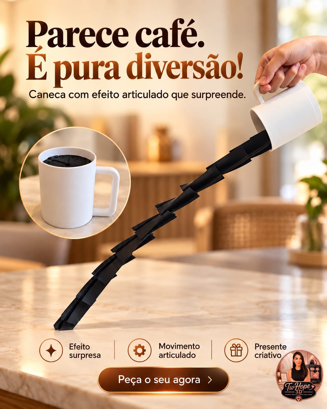 Caneca Surpresa com Efeito Articulado Flexível Design Criativo para Café Divertido