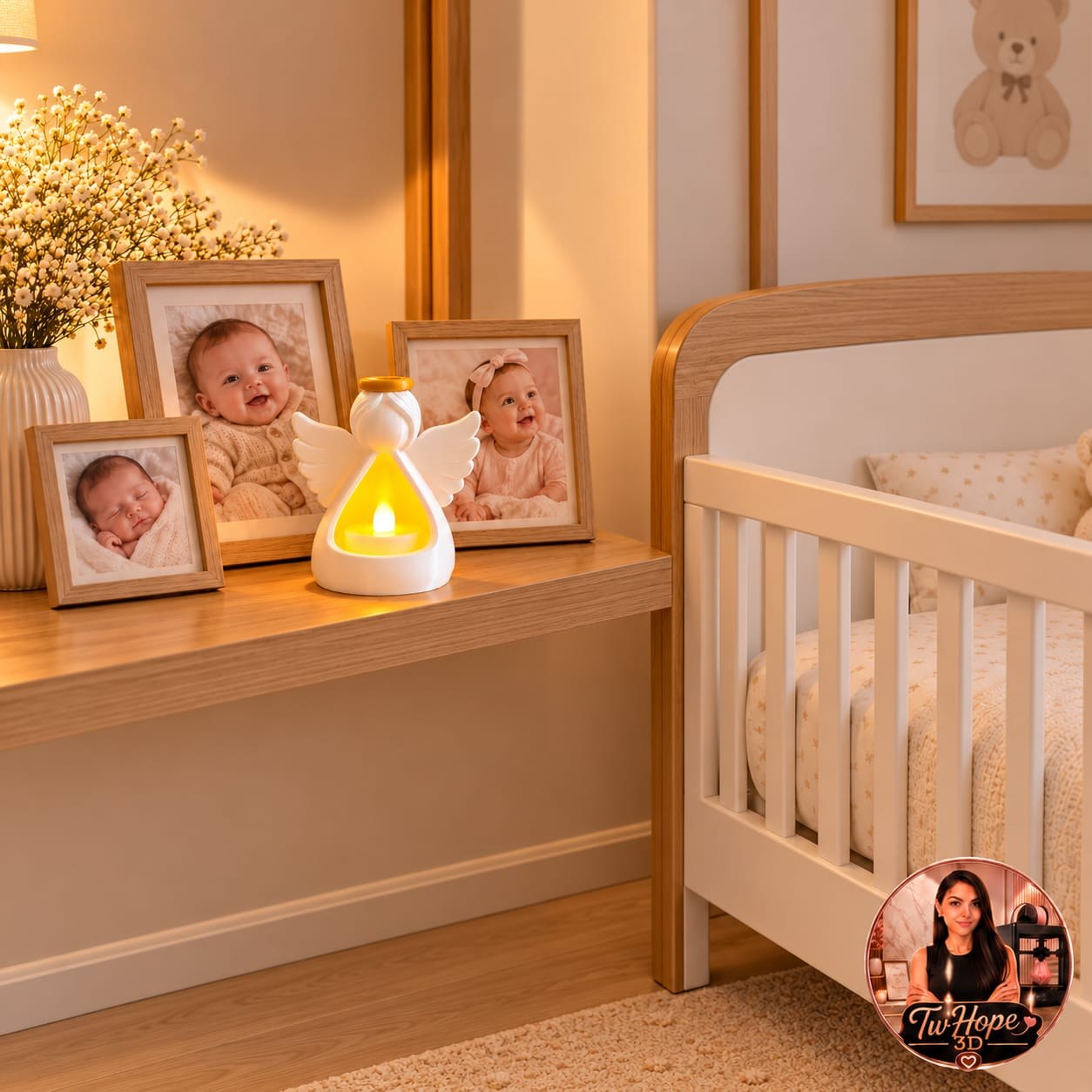 Porta Vela Anjo Decorativo Iluminado em Impressão 3D para Quarto Infantil e Mesa